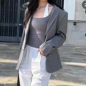 Little Puffy grey long sleeve with attached halter bra